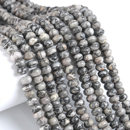 76pcs 5x8mm Natural Stone Gray Map Jasper Rondelle Spacer Loose Beads Abacus Disk Stone Round Loose Gemstone Beads for Jewelry Making DIY Bracelet Necklace