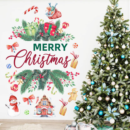 Merry Christmas Wall Decals Stickers Holiday Party Backdrop Decorations Festive Arch Backdrop Home Decor Christmas Photography Background Stickers for Living Room Nursery Home