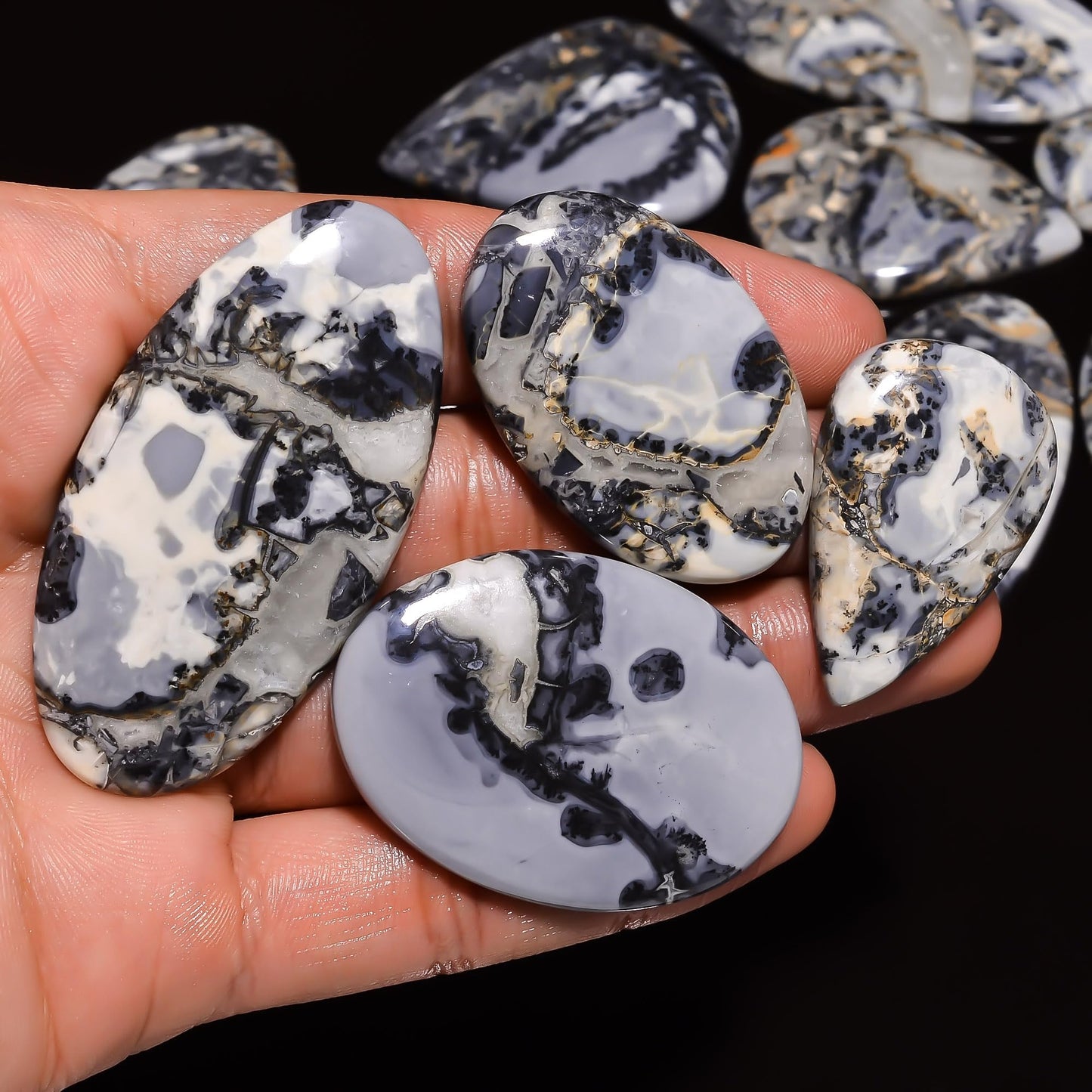 Natural Grey Maligano Jasper Gemstone- Chakra Healing Gemstones for Jewelry Making -Loose Polished Cabochon -Perfect Crystals for Meditation Jewelry Designs Gift for Her, Mother Wife (5 pcs, 25-35 mm)