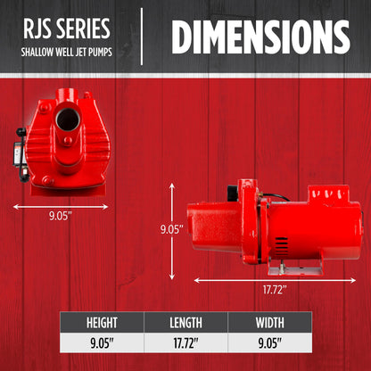 Red Lion RJS-75-PREM 3/4 HP, 16 GPM, 115/230 Volt, Premium Cast Iron Shallow Well Jet Pump, Red, 602207