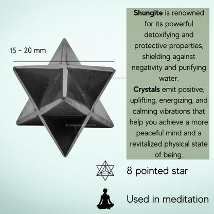 Amazing Gemstone Shungite Merkaba Crystal - 0.75 Inches Metaphysical Merkaba Star for Meditation - Energetic Tetrahedron Crystal and Healing Stones and Healing (15-20mm)