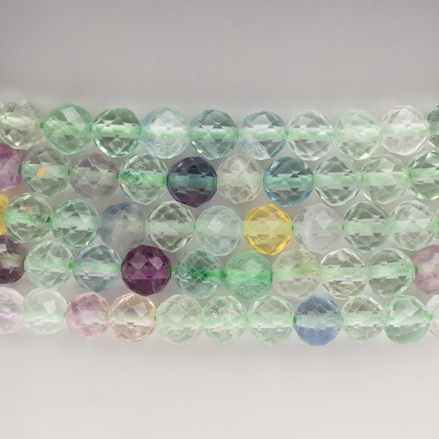 Angelstones Natural Fluorite Gemstone Small Beaded Stretch Bracelet, 4mm Faceted Round Beads, Crystal Healing Bracelet for Women