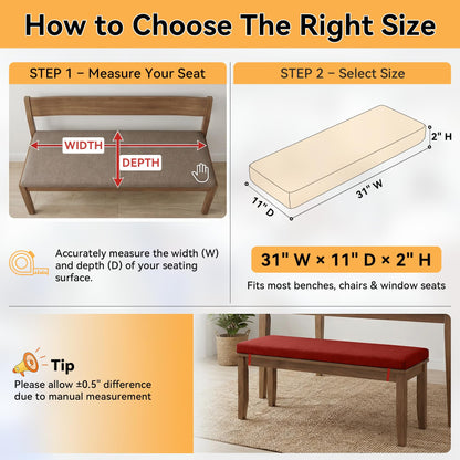 ROFIELTY Bench Cushion 30.5 inch, Durable Bench Cushions for Indoor Furniture, Non-Slip Window Seat Cushion Indoor, Personalized Custom Bench Cushion (Red, 30.5x11x2)