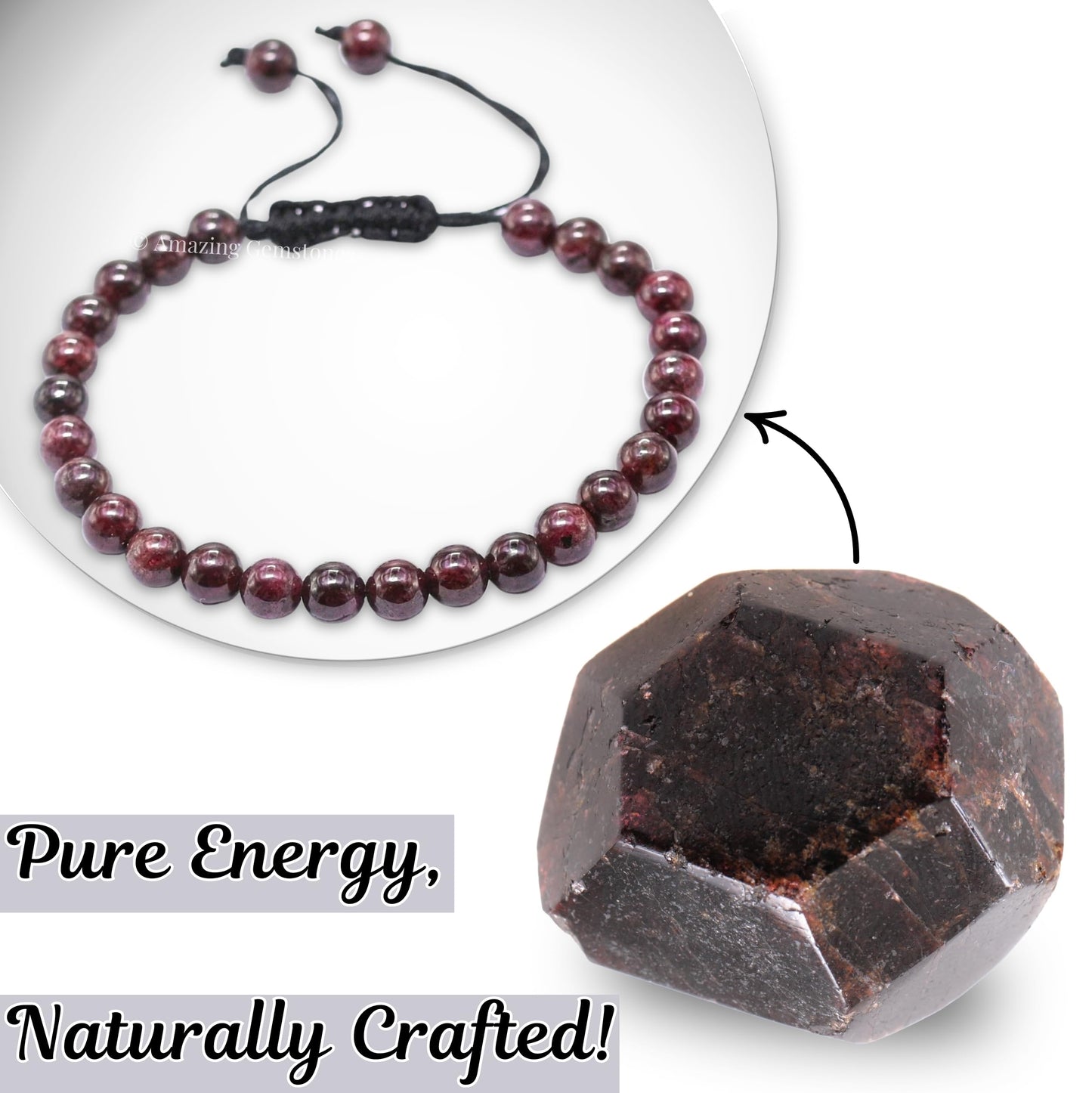 Amazing Gemstone Garnet Bracelet, Gifts For Men & Women - Protection Healing Crystal Bracelet - 6mm Gemstone Beaded Adjustable Bracelet, Pulseras Para Hombres Mujer Stocking Stuffers