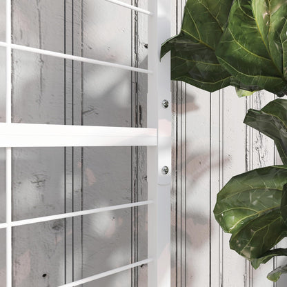 Outsunny Tall Plant Stand with Trellis and Hanging Bar, Metal Plant Holder Flower Stand for Vine Climbing Plants Flowers Indoor Outdoor Use, 36" x 12.8" x 74", White