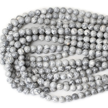 CHEAVIAN 45PCS 8mm Natural Map Stone Round Loose Beads for Jewelry Making DIY Findings 1 Strand 15"
