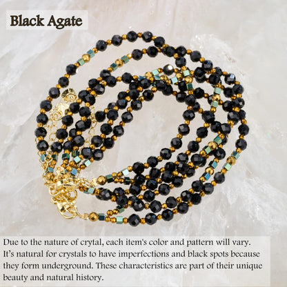 Farfume Black Agate - Protection - Crystal Beaded Bracelets, Chakra 4mm Natural Stone Beads Bracelets, Gemstone Spiritual Jewelry Gifts for Mother's Day