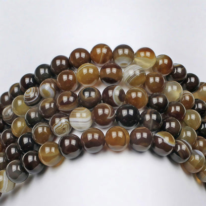 MJDCB Natural Stone Beads Coffee Stripe Agate Round Loose Beads for Jewelry Making DIY Bracelet Necklace (10mm)