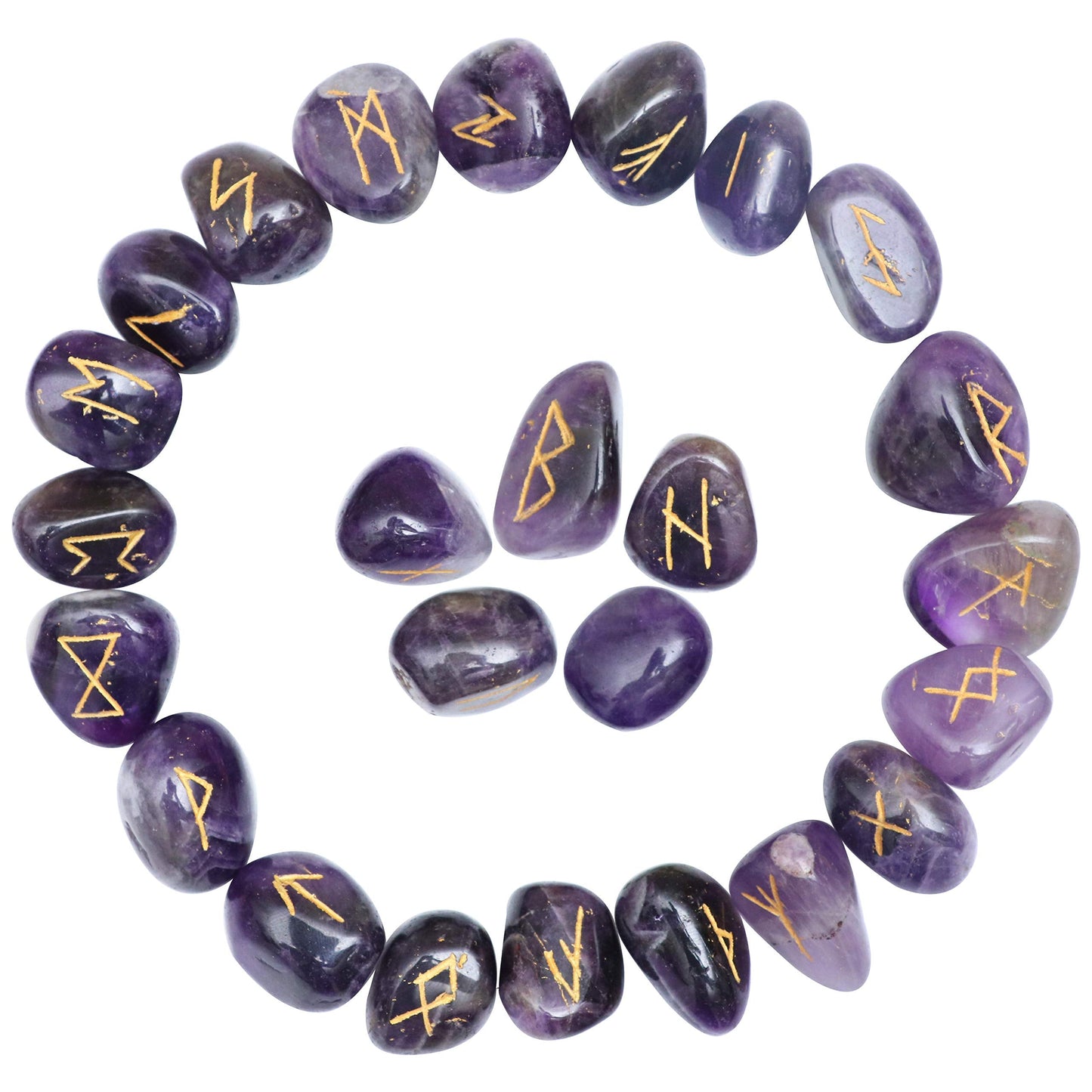 Crocon Amethyst Gemstone Rune Stones Set with Elder Futhark Alphabet Engraved Symbol 25 pcs Set for Feng Shui Chakra Balancing Reiki Healing Crystal Runes Stones Set Size: 15-20 mm