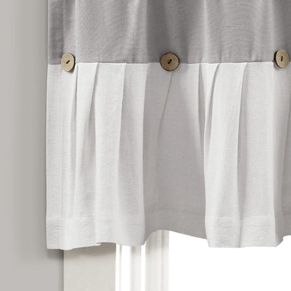 Lush Decor Linen Button Farmhouse Valance Curtians 52"W x 18"L Gray & Off White - Linen Valances For Windows - Kitchen Curtains Valances
