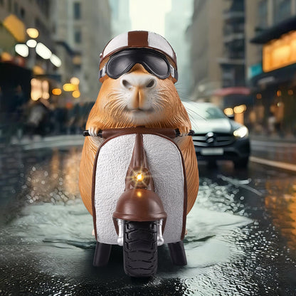 Capybara Solar Outdoor Figurine Light, Capybara Riding Motorcycle Garden Statue with LED Headlight, Waterproof Solar Powered Lawn Decor for Yard Patio Porch, 8.6” x 4.7” x 9.4”