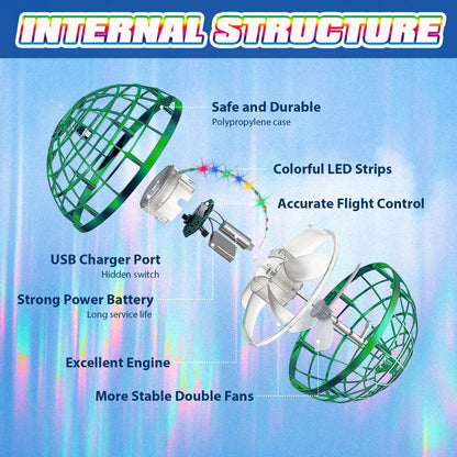 UROINT 2026 Flying Orb Ball for Kids, Magical Hover Cosmic Space Boomerang Rotating Floating Mini Hand Drone Stocking Stuffer Xmas Toys for Girls Boys Teen Age 6 7 8 9 10+ Green
