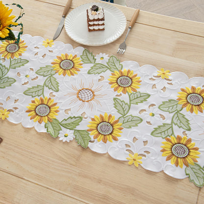 Joyfol Day Embroidered Spring/Summer Table Runner, Flowers Table Runners for Holiday Home Kitchen Dining Tabletop Decoration (14 X 69 inch, Sunflower )