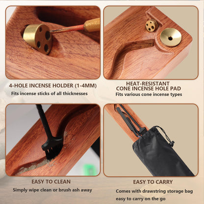 Zeckzoin 2 in 1 Wooden Incense Holder Sticks with Backflow Incense Cone Burner,Multi-Hole Fits All Thicknesses Sticks,for Meditation Yoga Home Gift