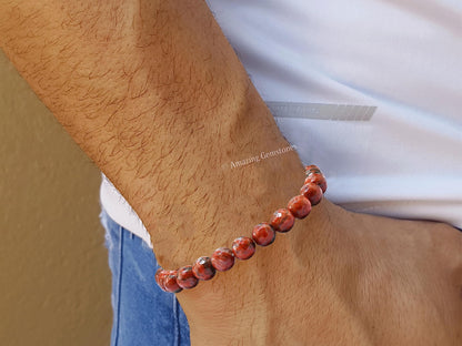 Amazing Gemstone Red Black Jasper Bracelet for Women - Chakra Mens Bracelet Protection Crystals and Healing Stones - Blessing Bracelet Spiritual Meditation Gift Christmas Stocking