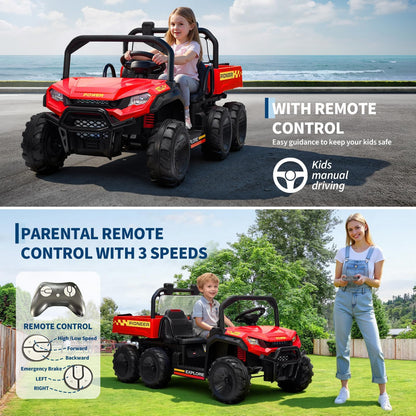 24V Electric Ride-on Dump Truck for Kids, 4WD Ride-On Car for Kids, 2-Seater UTV with Remote Control, Off-Road Electric Vehicle for Boys & Girls Outdoor Play