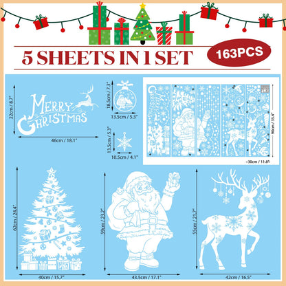 HEEKPEK 163PCS Christmas Window Clings Decorations Large Merry Christmas Double Sided Stickers, Santa Claus Xmas Tree Reindeer Decals for Home Office School (14 Sheets)