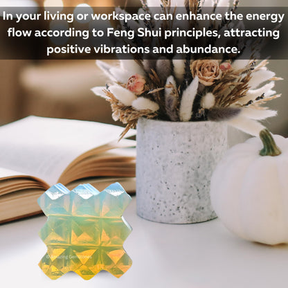 Amazing Gemstone Opalite Crystal Cube with 54 Pyramid - 1" Mini Lemurian Pyramid Cube Figurine of Natural Stone Pyramid for Meditation, Reiki, Chakra Balancing Vastu Pooja and Crystal Grids