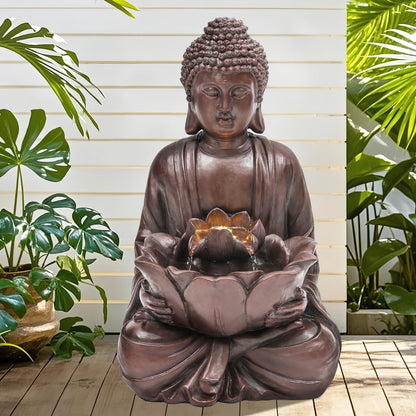 Ultym Zen Buddha Water Fountain Outdoor, 19" H Handcrafted Buddha Statue Water Feature with Soothing Waterfalls & Lights, Peaceful Oasis for Garden Patio Yard Deck Living Room Floor Tabletop Decor