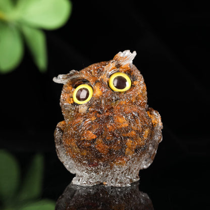 Reyife Hand-Carved Natural Crystal Owl Statue Reiki Healing Gemstone Animal Figurines Home Office Car Decoration The Best Gifts 2.4 inches (Tiger Eyes Stone)