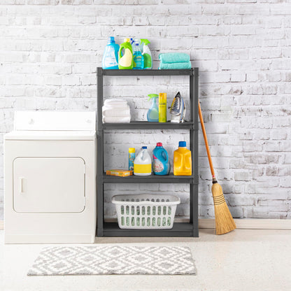 Sterilite 4 Shelf Unit, Heavy-Duty Shelving Storage and Utility Rack - Standing Plastic Organizer Shelves for Kitchen, Bathroom, and Garage