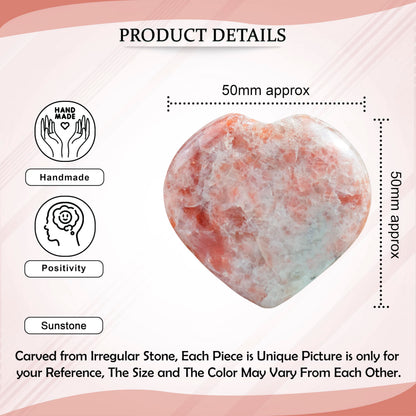 Crocon Sunstone Gemstone Big Heart Hand Carved Puff Stones Set Pocket Crystals Healing Tumble Collection Palm Worry Pocket Stone Good Luck Charm Gift Craft Home Decor Size 2 inch