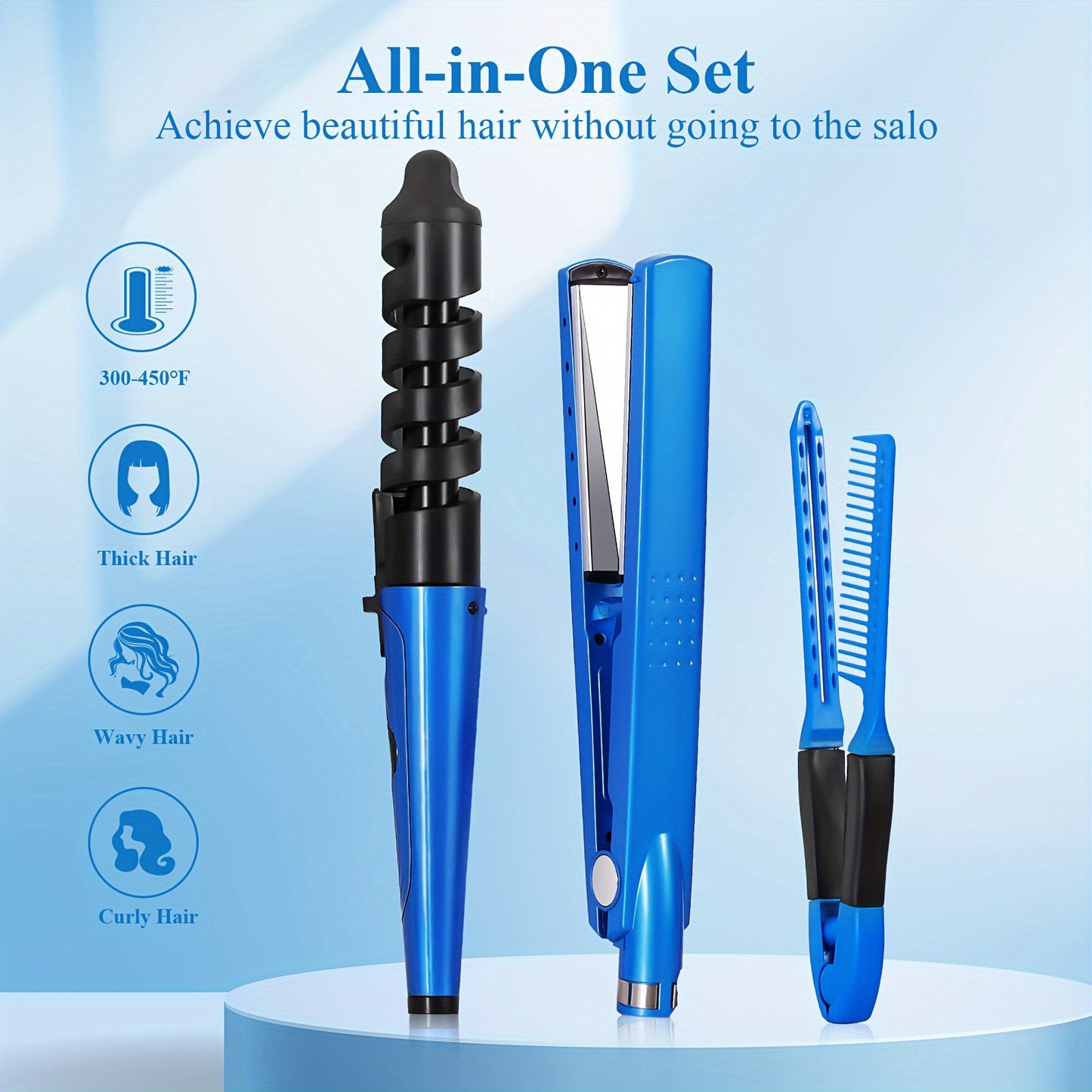 3pcs/1pc Professional Hair Styling Kit, Hair Straightener, Curling Iron with Flat Iron, V-Shaped Hair Brush for Salon, Travel, Home Use, Delicate And Lightweight for All Hair Types, Hair Tools, Holiday Gifts