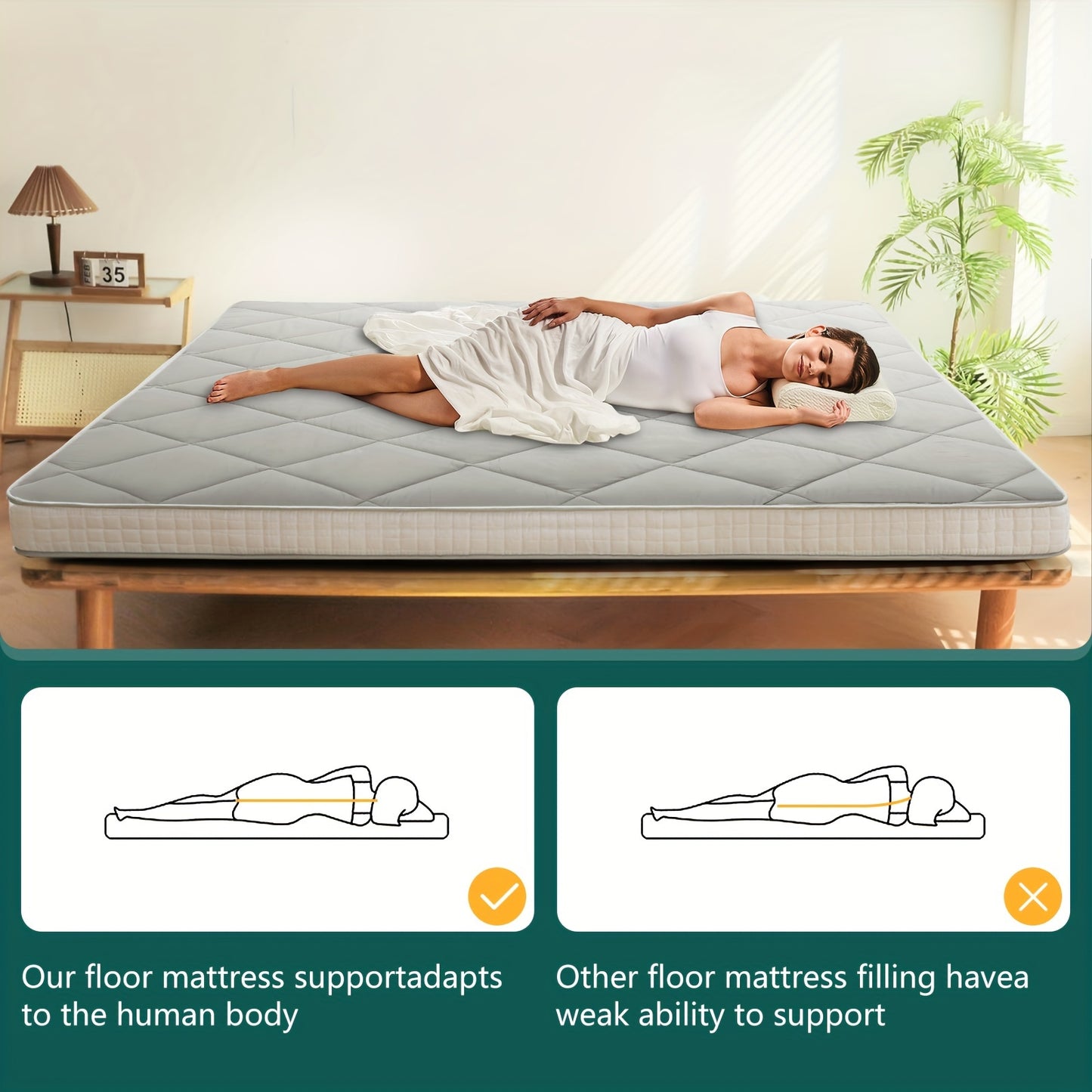 LILYPELLE Portable Japanese Floor Mattress Futon, Extra Thick 4" Foldable Tatami Mat, Sleeping Mattress for Adults, Guest Camping Roll Up Mattress
