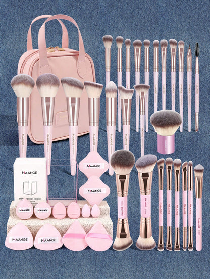 MAANGE 2pcs Makeup Tools Set Twin Head Makeup Brush Set With Blush Brush Foundation Brush Finishing Brush Loose Powder Brush Makeup Tools For Traveling