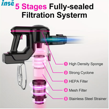 INSE Corded And Cordless Vacuum Cleaner For Home, 35-70KPA 6-in-1Rechargeable Powerful Handheld Vacuum Cleaner/Detachable Battery, Running Time 45 Minutes, 50.5 Oz Dust Cup, LED Brush, Vacuum Cleaners For Home, Hardwood Floor, Carpet And Pet Hair