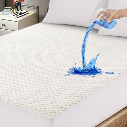 1pc Waterproof Quilted Fitted Sheet - Soft, Breathable & Durable Mattress Protector, Polyester &Bamboo Material, No Pillowcases Included, Waterproof Bedding | Modern Bedroom Decor | Pu Waterproof Layer, Mattress Protector Waterproof