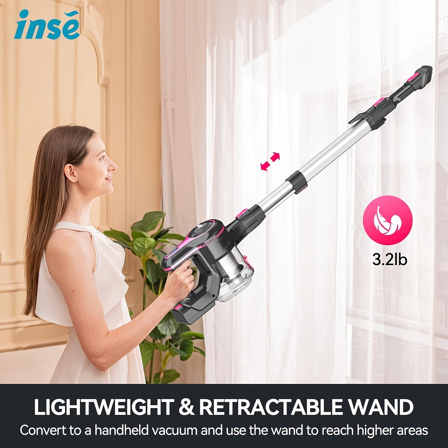 INSE Corded And Cordless Vacuum Cleaner For Home, 35-70KPA 6-in-1Rechargeable Powerful Handheld Vacuum Cleaner/Detachable Battery, Running Time 45 Minutes, 50.5 Oz Dust Cup, LED Brush, Vacuum Cleaners For Home, Hardwood Floor, Carpet And Pet Hair