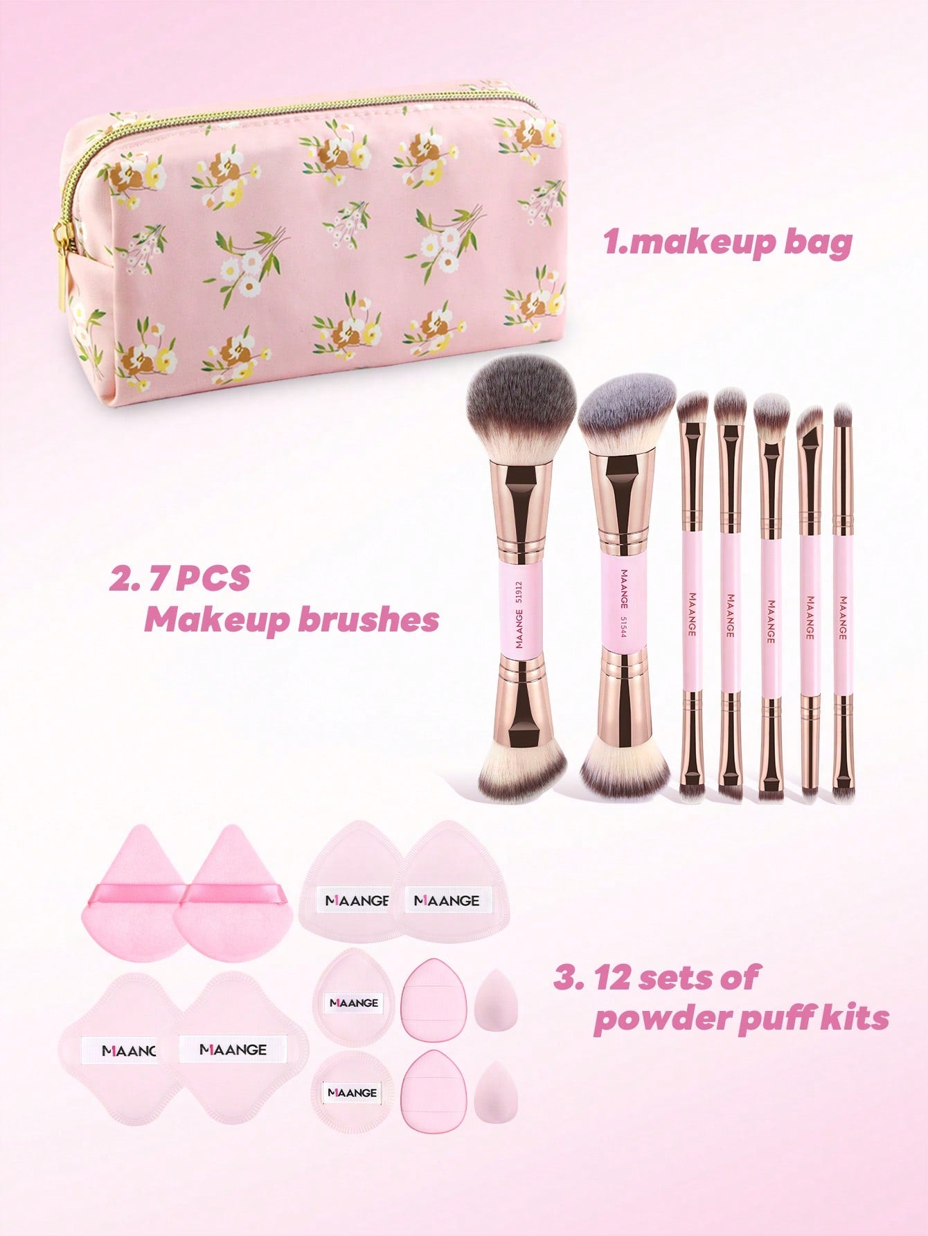 MAANGE 2pcs Makeup Tools Set Twin Head Makeup Brush Set With Blush Brush Foundation Brush Finishing Brush Loose Powder Brush Makeup Tools For Traveling