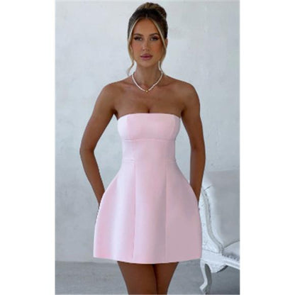 Fashion Tube Dress Summer Solid Color Sasual Backless Slim Short Dresses Party Womens Clothing