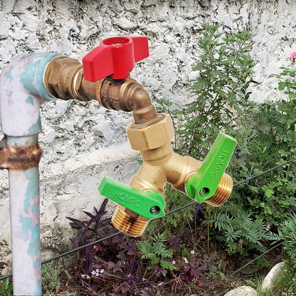 HQMPC Garden Hose Y Valve Splitter With Metal Long Handle Brass Hose Splitter Big Water Flow Hole- Spigot Splitter 2 way 3/4" GHT Thread