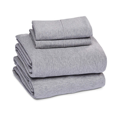 Amazon Basics 4 Piece Breathable 100% Cotton Jersey Knit Bed Sheet Set, Includes Flat and Fitted Sheets, Pillowcase, Stretchy, Full, Light Gray, Solid