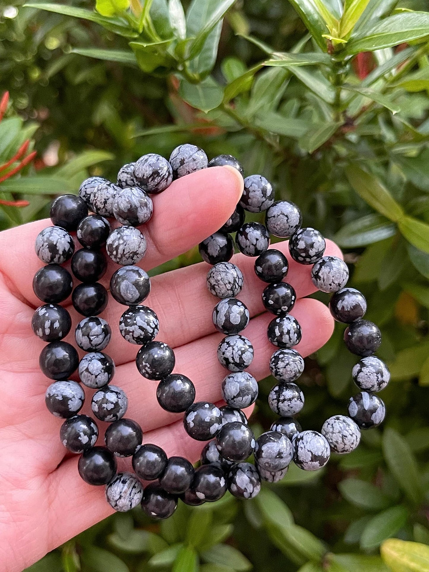 GAF TREASURES Snowflake Obsidian Crystal Bead Bracelet 8mm, Genuine Snowflake Obsidian Stretch Gemstone Bracelet, Healing Crystal Bracelet, Gift for Men & Women (1)