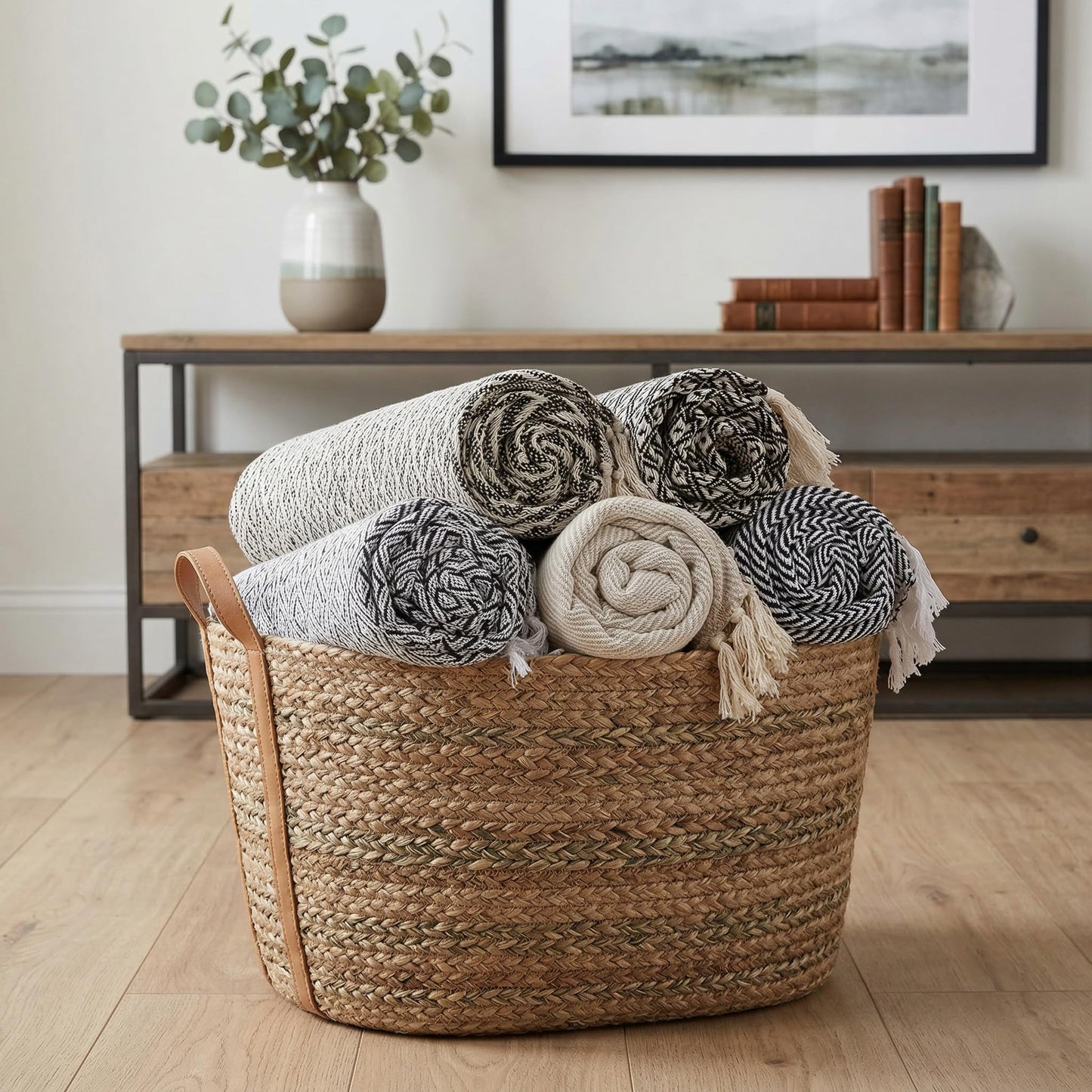 Americanflat 50x60 Throw Blanket - Soft and Breathable Cotton Throw Blanket for Couch, Bed, Chair - Decorative Blankets Perfect for Home, Office, or Outdoor Use - Cream and Beige Zig Zag Design