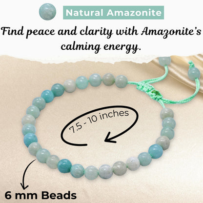 Amazing Gemstone Amazonite Bracelet for Women Men's Gifts - Protection Healing Crystal Bracelet - 6mm Gemstone Beaded Adjustable Bracelet Pulseras Para Hombres Mujer Stocking Stuffers