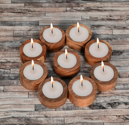 NIRMAN Acacia Wood Tealight Candle Holder for Wedding, Party, Birthday, Holiday, Home Decoration (2.25" x 2.25" x 1"), (Set of 12)