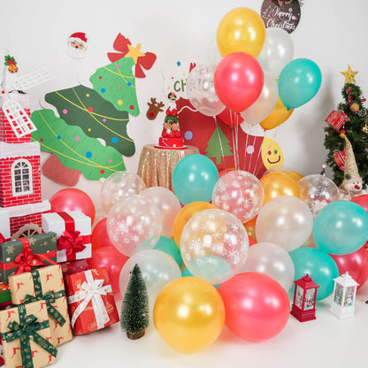 Christmas Balloons, Pearl Red Gold Teal Blue Balloons with Snowflake Print Balloon, Pearl White Gold Xmas Party Latex Balloon for Christmas Birthday Winter New Year Party Decorations Supplies