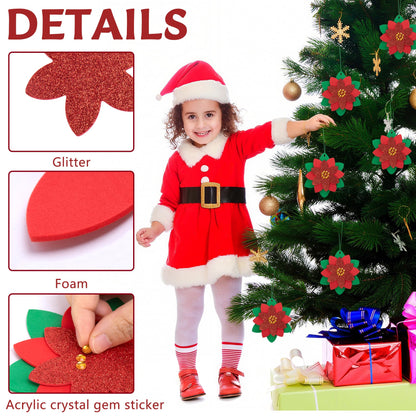 LFUTARI 15 Pcs Christmas DIY Poinsettia Flowers Craft, Foam Poinsettias Flower Ornaments, Christmas Glitter Red Flowers DIY Decoration for Holiday Home Party Tree Garland Wreath Porch Stair Decor