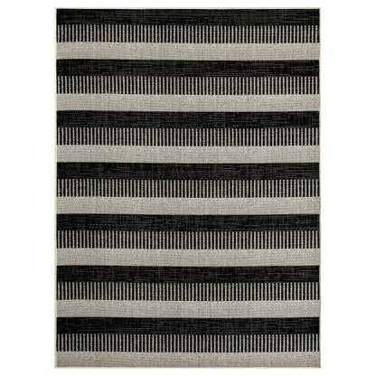 Nicole Miller New York Patio Country Charlotte Modern Stripe Indoor/Outdoor Area Rug, Black/Grey, 5'2"x7'2"
