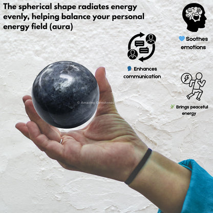 Amazing Gemstone Iolite Crystal Ball with Stand - 2 Inches Crystal Sphere Meditation Balls for Witchcraft and Decorative Balls