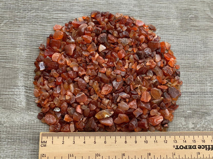 WHOLESALE Natural Semi Tumbled Carnelian Gemstone Chips, Crushed Mini Crystals, Undrilled Crystal Chips (Carnelian, 0.25 Pound)