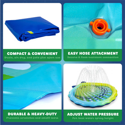 Playland Non-Slip Splash Pad Water Toy for Kids – Fun & Entertaining Toddler Outdoor Toys, Durable Easy-Setup Water Mat, Multi-Purpose Dog Splash Pad & Outdoor Toys for Toddlers 1-3