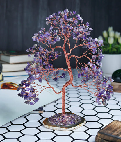 Crocon® Amethyst Crystal Tree of Life Gifts for Women, Men & Family, Gemstone Agate Slice Base Healing Chakra Feng Shui Money Spiritual Gift for mom, Wife, Sister Birthday Present Home & Room Decor