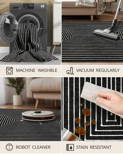 Latte&Fog 5x7 Area Rugs for Living Room Bedroom, Modern Abstract Washable Rug, Boho Non Slip Low Pile Carpet for Indoor Dining Room, Office, Dorm, Classroom, Farmhouse and Kids Room