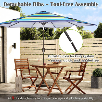 Blissun 10FT Patio Umbrella, Outdoor Table Umbrella, Yard Umbrella, Market Umbrella with 8 Sturdy Ribs, Push Button Tilt and Crank, Blue & Green