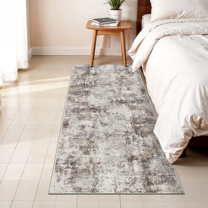 2x5 Washable Runner Rug for Hallway: Non Slip Entryway Runners Rugs Easy-to-Clean - Soft Living Room Bedroom Carpet - Thin Low Pile Floor Mat - Pinkish Beige Brown